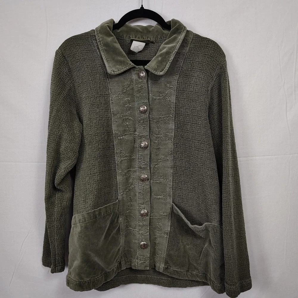 Mark & Mazie Green‎ Shacket Womens M Velvet Corduroy Lagenlook Woodland Fairy